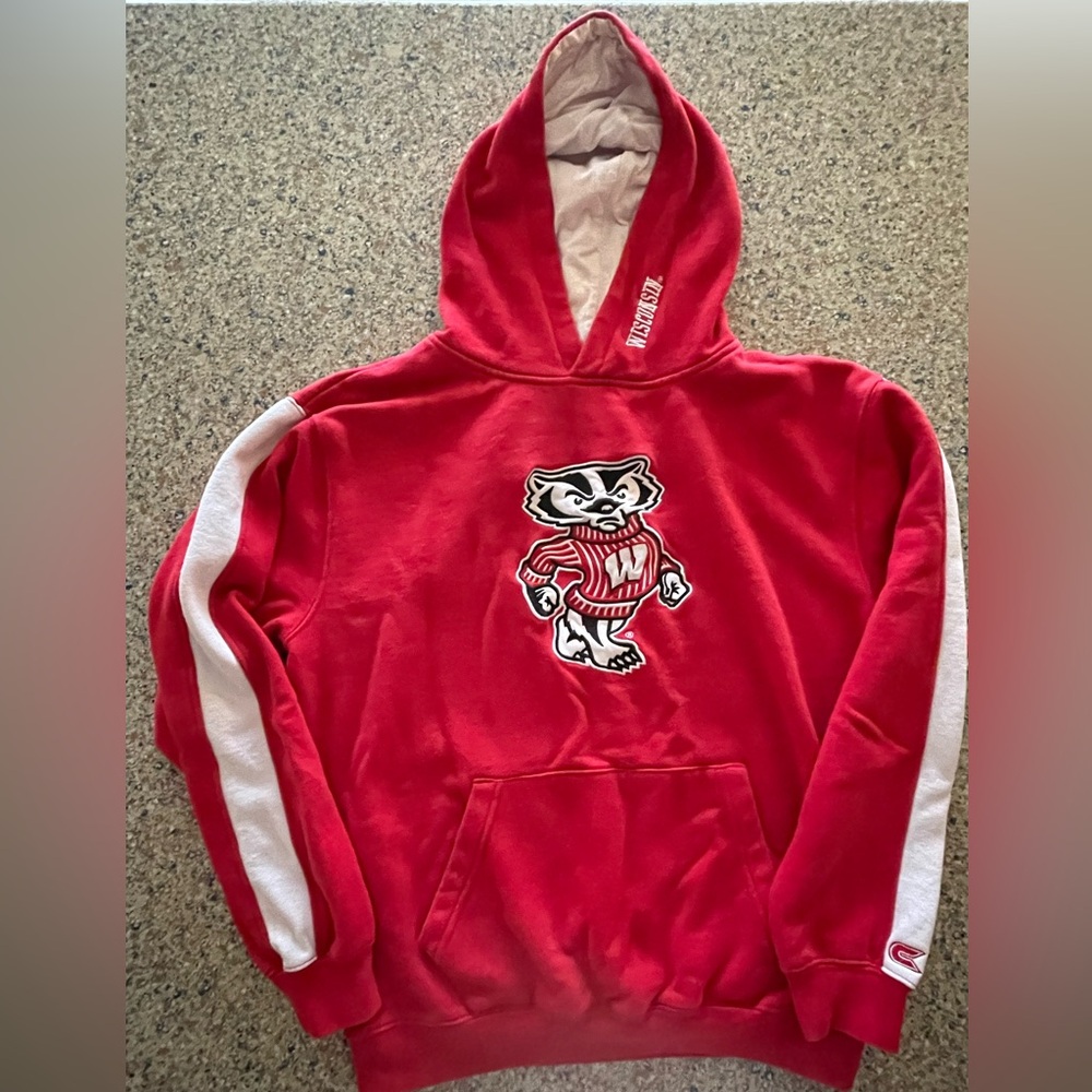 Wisconsin Badgers Red and White Hoodie size youth XL